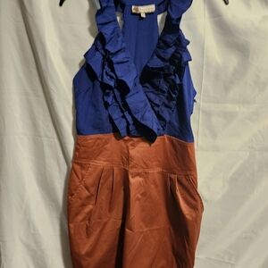 Lizard thicket. Blue and Orange Summer Ruffle Dress Size M